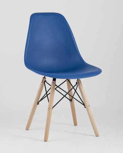 Eames DSW синий пластиковый, сталь, натуральный массив бука, 4 шт.