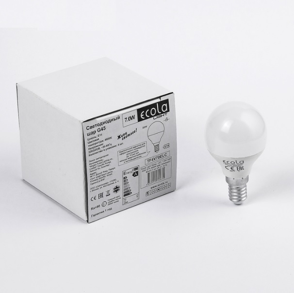 Ecola Light Globe LED 7,0W G45 220V E14 2700K шар (композит) 82x45 (1 из ч/б уп. по 4)