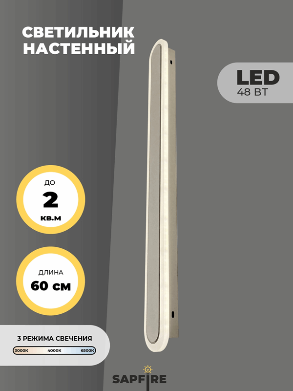 Светильник настенный САПФИР SPF-4777 Белый + ром ` 600мм 1/LED/2*24W BARR 22-07 (1 из 10 шт в короб